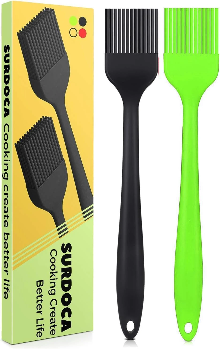 SURDOCA Silicone Basting Brush Pastry Brush - 2P 8.2" High Heat Resistant Nonstick Brushes for Kitchen Baking, Stainless Steel Core Design, BPA Free - Outdoor Dining Barbecue Utensils Basting Brushes