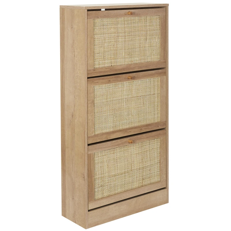 HOME DECO FACTORY Bali-Entrance Shoe Cabinet with 3 Doors, Living Room, Brown, 60 x 113 x 24 cm