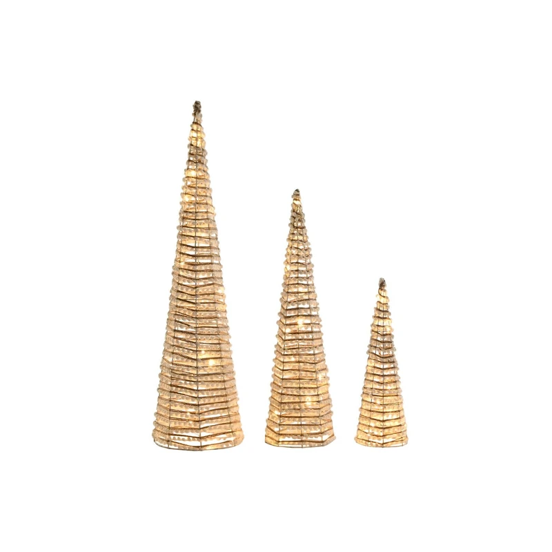 Cone Set of 3 LED Ratan 20 x 20 x 80 cm White