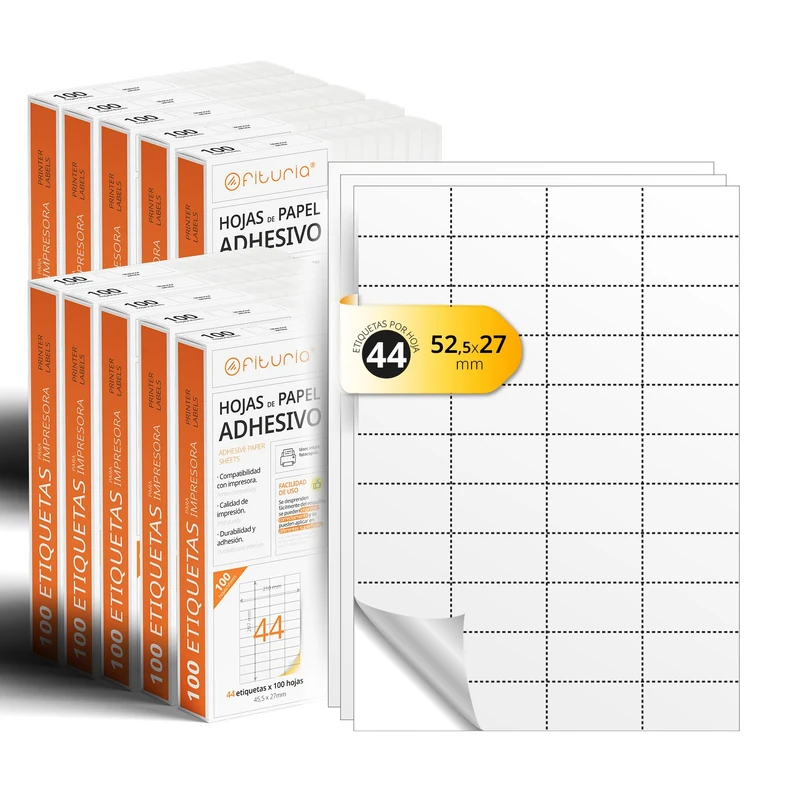 White Adhesive Labels, Create Your Custom Stickers for Any Surface, A4 Paper Safe Adhesive, Adhesive Label to Print - Ophituria (44 per Sheet, 1000h)