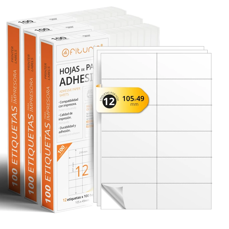 White Adhesive Labels, Create Your Custom Stickers for Any Surface, A4 Paper Safe Adhesive, Adhesive Label to Print - Ophituria (12 per Sheet, 300h)