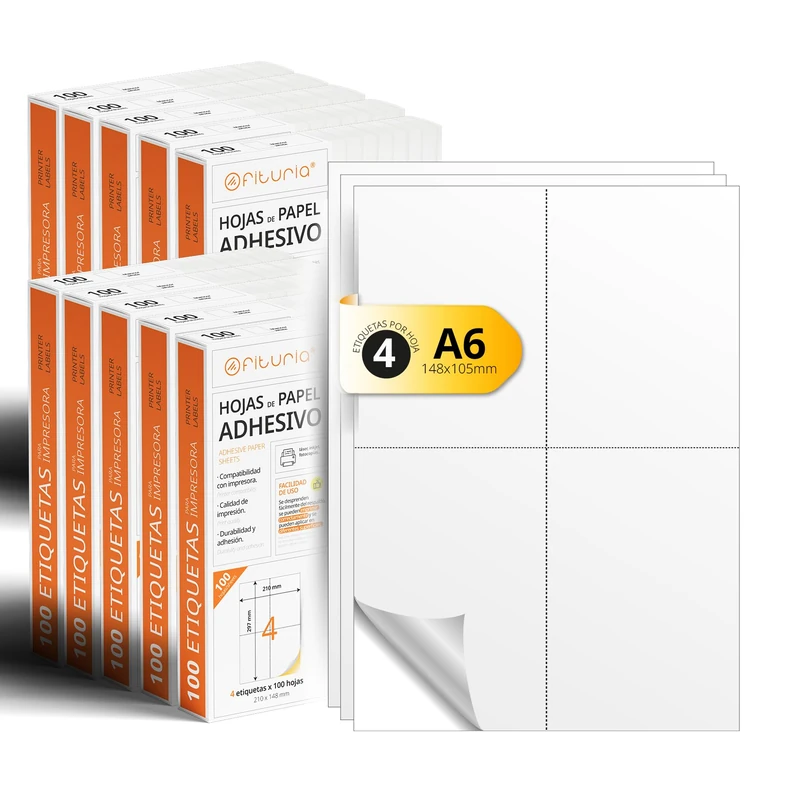 Ofituria A4 White Sticky Labels for Any Surface - 4 Sheets