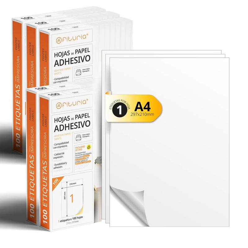 A4 Sheets of White Adhesive Labels, Create Your Custom Stickers Any Surface, A4 Secure Adhesive Paper, Adhesive Label to Print – OFITURIA (1 Per Sheet, 500 Sheets)