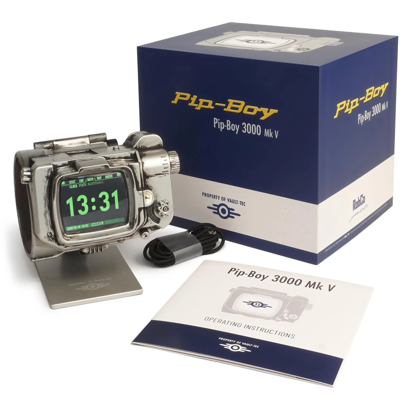Fallout from The Wand Company: Pip-Boy life size wearable Cosplay die-cast replica. Memory foam cuff, LCD screen, FM radio, alarm clock and stand. Officially licensed collectible by Amazon Studios.