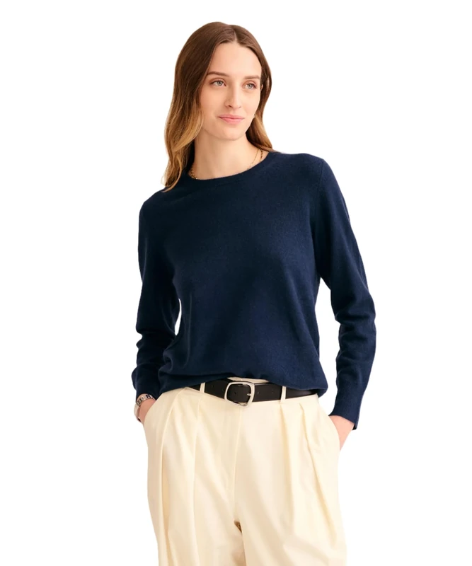 NAADAM Women's The Original Cashmere Crewneck Sweater, Navy Blue, L