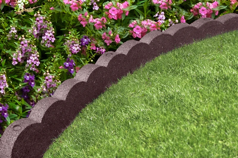 Flexi Curve Scalloped Garden Edging Rubber Landscape Scallop Lawn Border Edging Section 120cm (4ft), Earth(Brown), Pack of 4