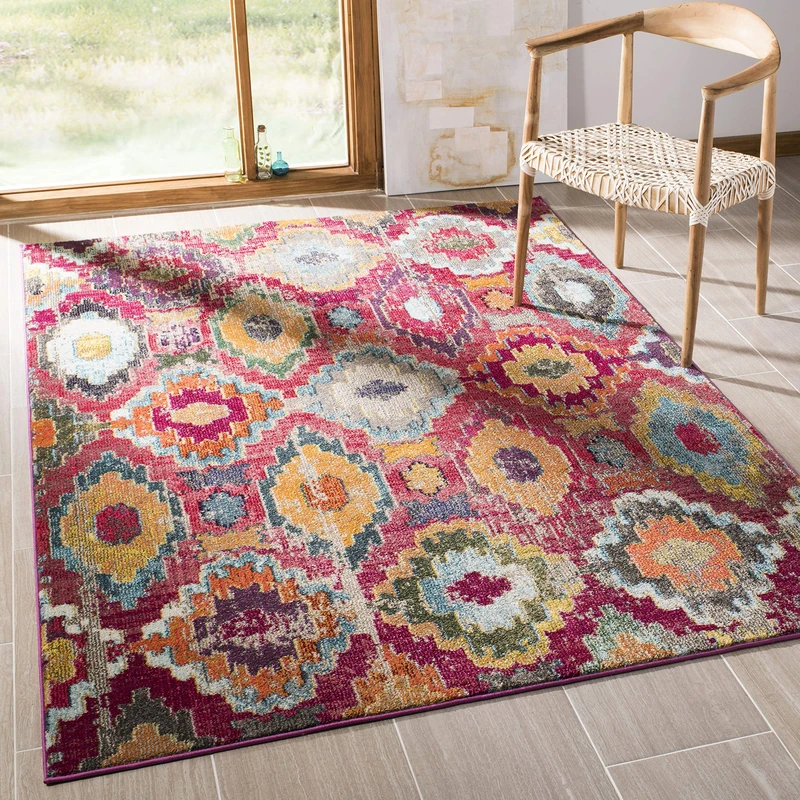 Safavieh Boho Rug for Living Room, Dining Room, Bedroom - Monaco Collection, Short Pile, in Red and Blue, 90 x 150 cm - Image 1