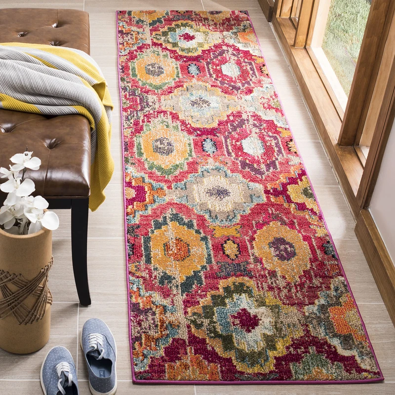 Safavieh Boho Rug for Living Room, Dining Room, Bedroom - Monaco Collection, Short Pile, in Red and Blue, 80 x 180 cm - Image 1