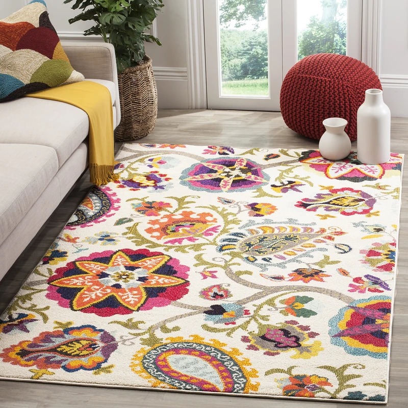 Safavieh Boho Rug for Living Room, Dining Room, Bedroom - Monaco Collection, Short Pile, in Ivory and Multi, 120 x 120 cm - Image 1