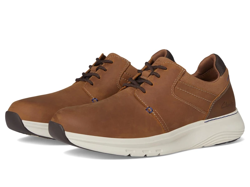 Clarks Men's Motion Trek Plain Toe Sneaker, Dark Tan Leather, 9