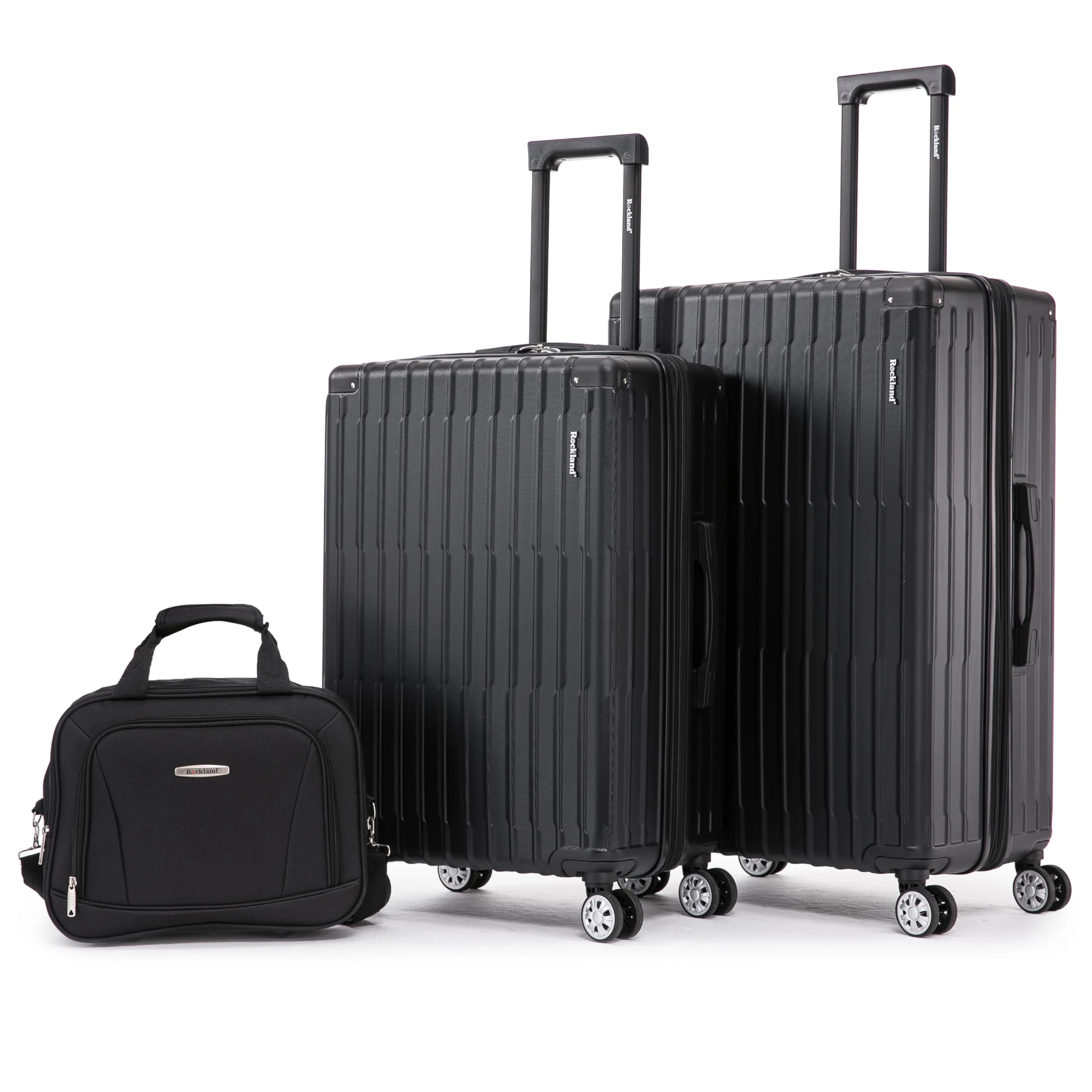 Rockland 3 Luggage Set, 2-Piece Hardside Spinner Wheel Uprights with Tote, Black, L, Rockland 3-piece Luggage Set, 2-piece Hardside Spinner Wheel Uprights With Tote