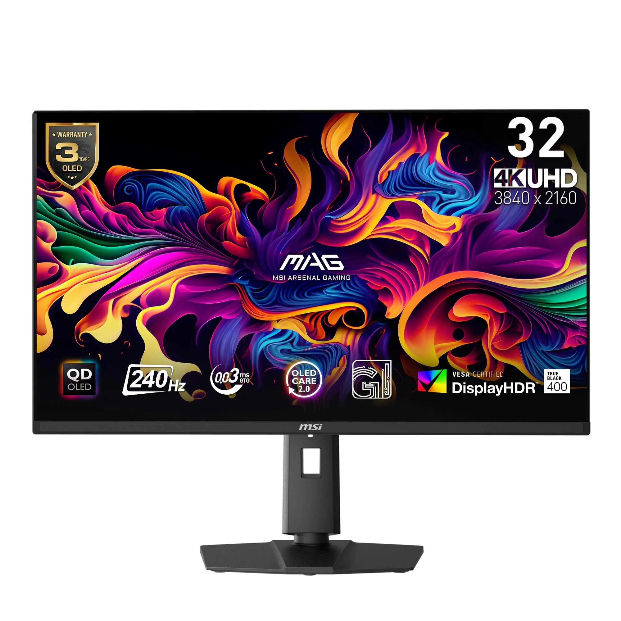 msi MAG 321UPX QD-OLED, 32" 4K UHD Quantum Dot OLED Gaming Monitor, 3840 x 2160, 0.03ms, 240Hz, True Black HDR 400, 90W USB Type C, HDMI, DP Port