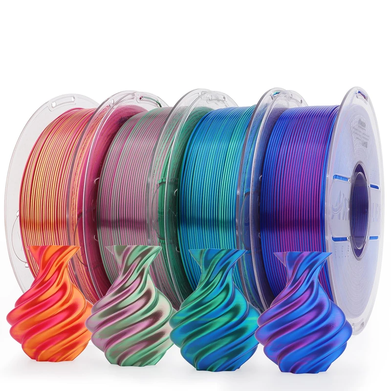 AMOLEN Silk PLA 3D Printer Filament Bundle, Shiny Dual Color 1.75mm Pack, 1KG X 4 Spools, Multi Color Change, 1.75 Millimeters, 1 Kilograms, 2.8 Pounds