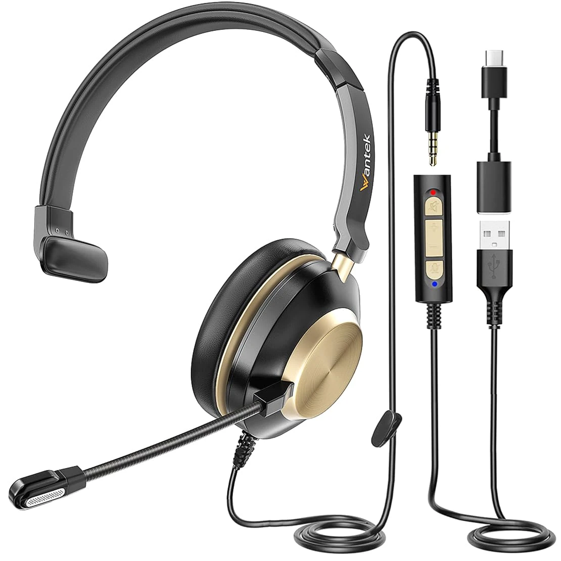Wantek Headset with Mic, USB Headset with Microphone, Computer Headset with Noise Cancelling Microphone for Laptop PC, Mute in-line Controls