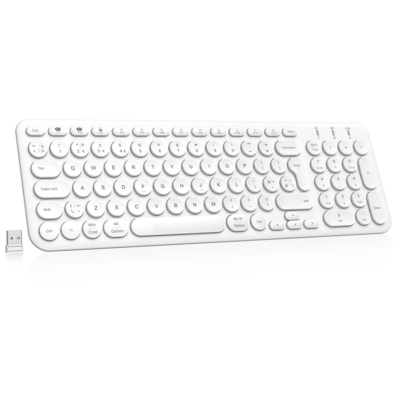 PINKCAT Rechargeable Wireless Keyboard, 2.4G/Bluetooth Ultra Slim Silent Keyboard with Numeric Keypad for Mac/Computer/Desktop/PC/Laptop/Surface/Smart TV/Notebook and Windows 10/8/7 - White