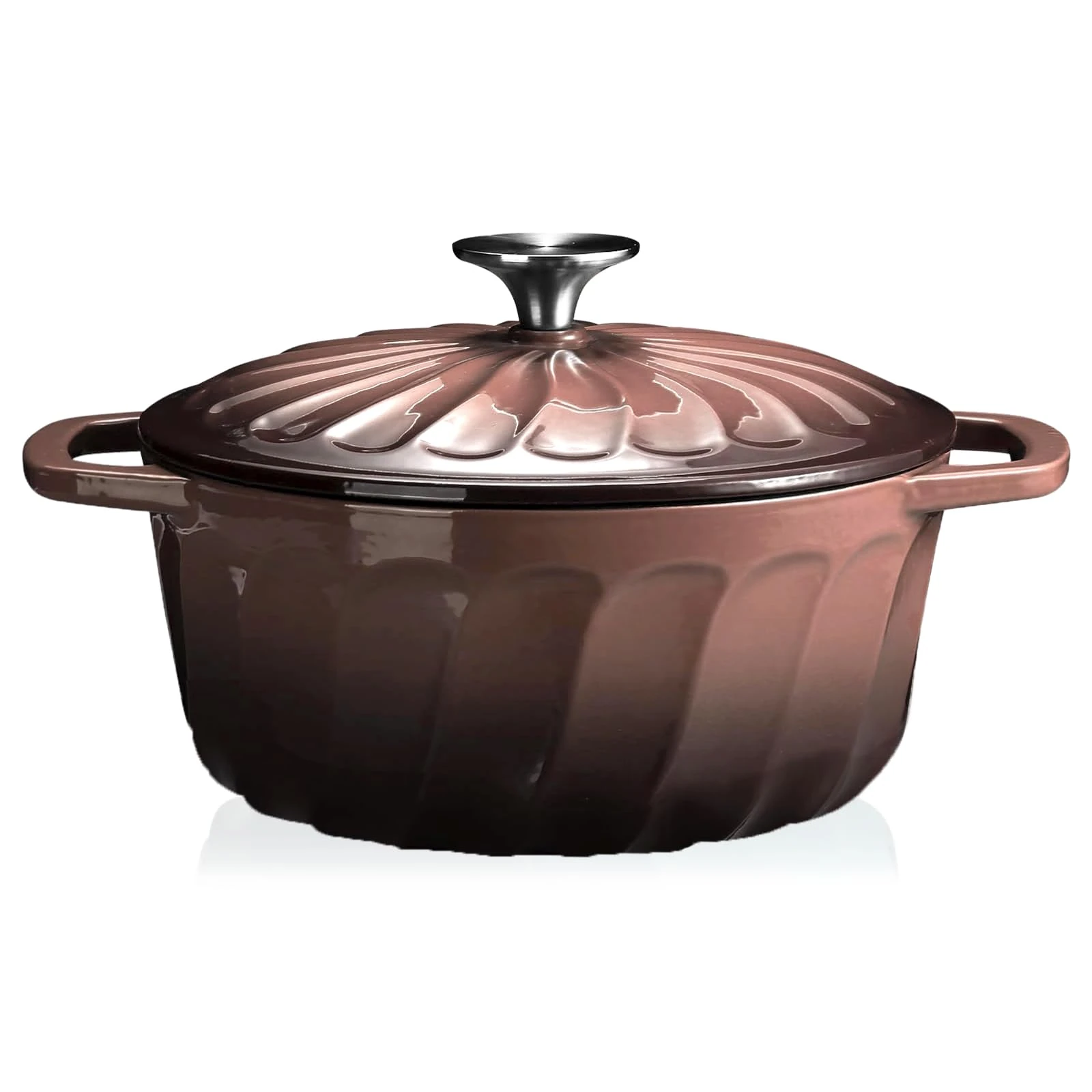 Enameled Dutch Oven with Lid, 3 Quart Cast Iron Dutch Oven Pot,Dual Handles for Bread Baking, Cook, Bake, Refrigerate Safe across All Cooktops (Brown, 3 QT)