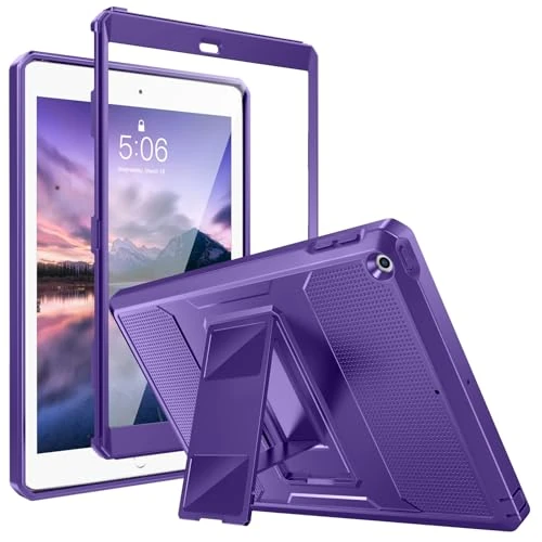 MoKo Case Fit 2018/2017 iPad 9.7 6th/5th Generation - [Heavy Duty] Shockproof Full Body Rugged Hybrid Cover with Built-in Screen Protector Compatible with Apple iPad 9.7 Inch 2018/2017, Purple Violet