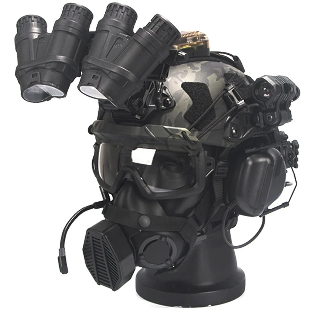 6.4MM Thickening Sturdy Tactical Airsoft Helmet Set, Lightweight Adjustable Multifunctional Fast Helmet, Hunting Sports Paintball Shooting Protective Gear(BK,Set F)