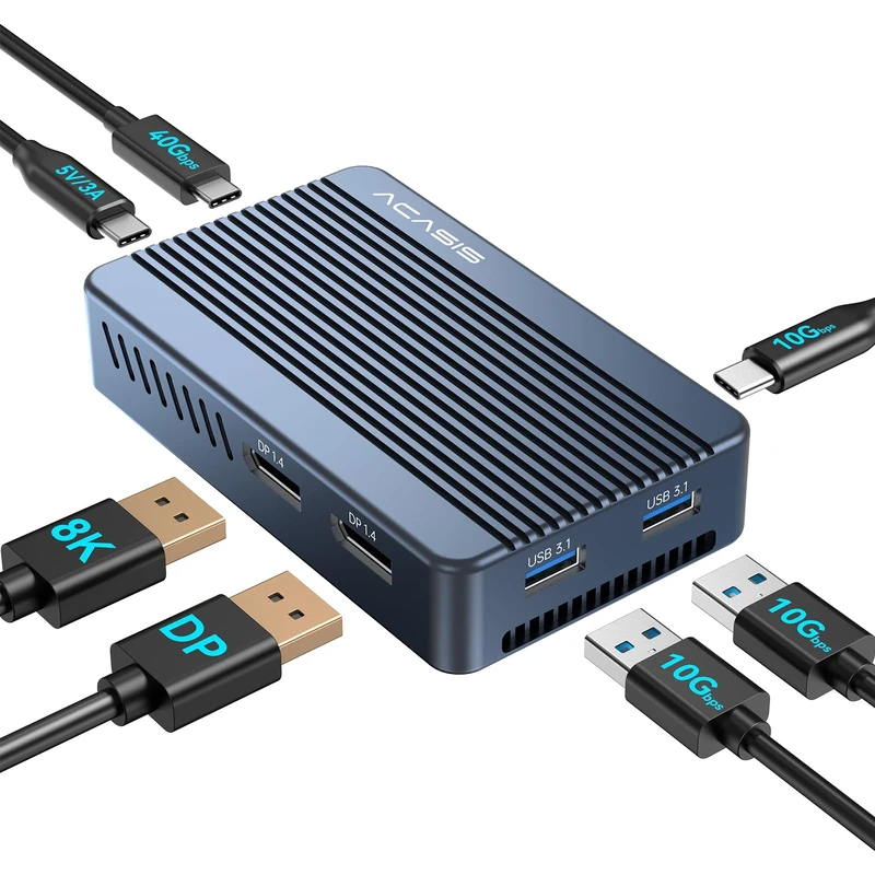 ACASIS Mac Mini Dock Dual Monitor With 40Gbps M.2 NVMe SSD Enclosure, Mac Mini Hub with 2*DP1.4, 2*USBA 3.1, 1 USB C 10Gbps, Cooling Fan Design, Works for M1/M2, Compatible with USB4/3.2/3.1/3.0 - Image 1