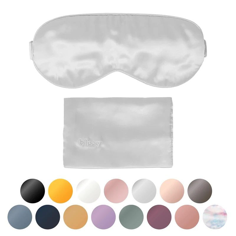 Blissy Silk Sleep Mask - Silk Eye Sleeping Mask for Women & Men for Total Blackout - 100% Pure Mulberry Silk, 22 Momme 6a Fibers - Blindfold Silk Sleep Mask Side Sleeper Eye Cover (Silver)