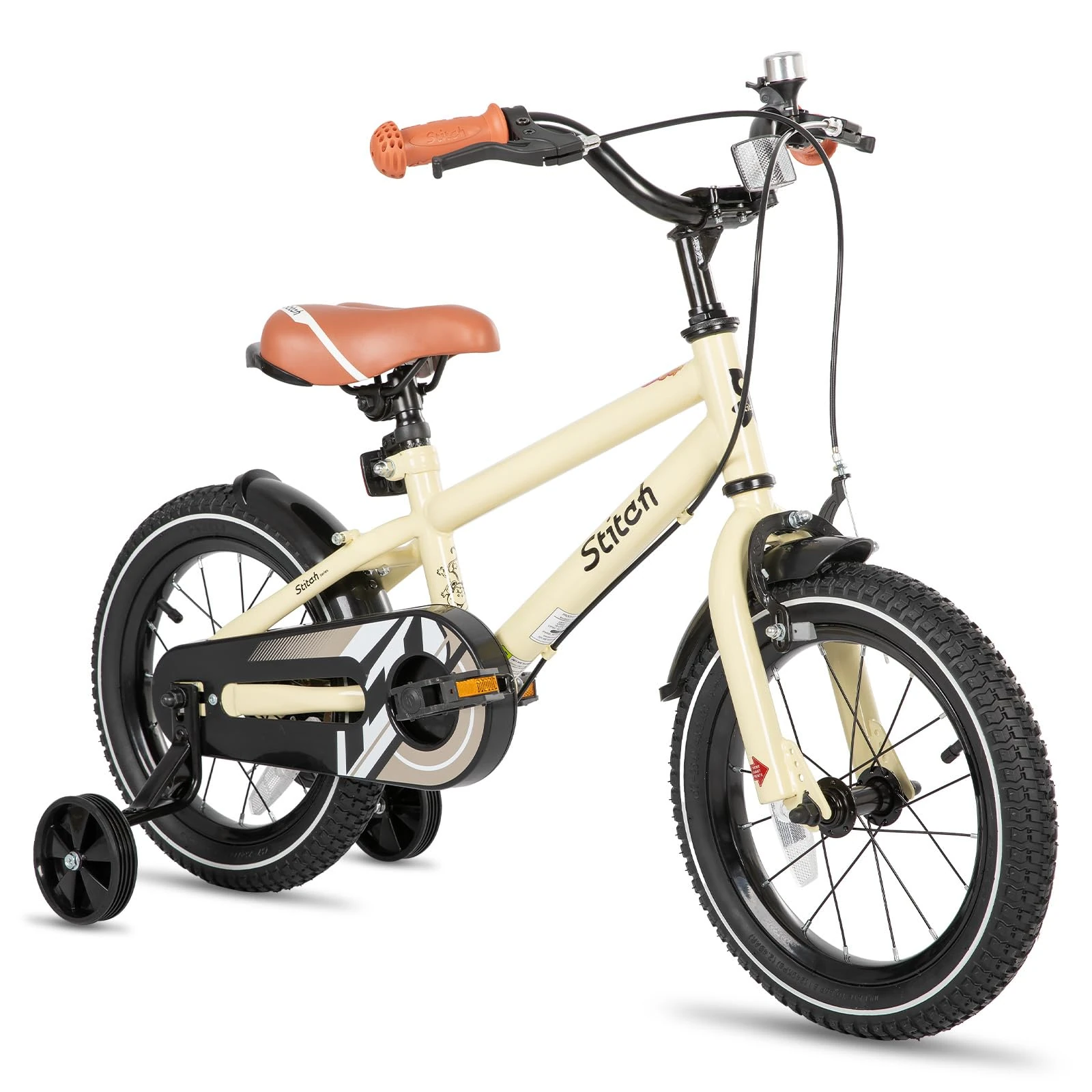 STITCH 16 inch kids bike for 4-7 boys & girls,16 inch wheels bike with Bell and Stabilisers. Beige
