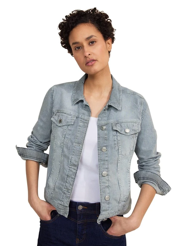 Street One Women's A212094 Denim Jacket, Stripe Soft Washed, 8