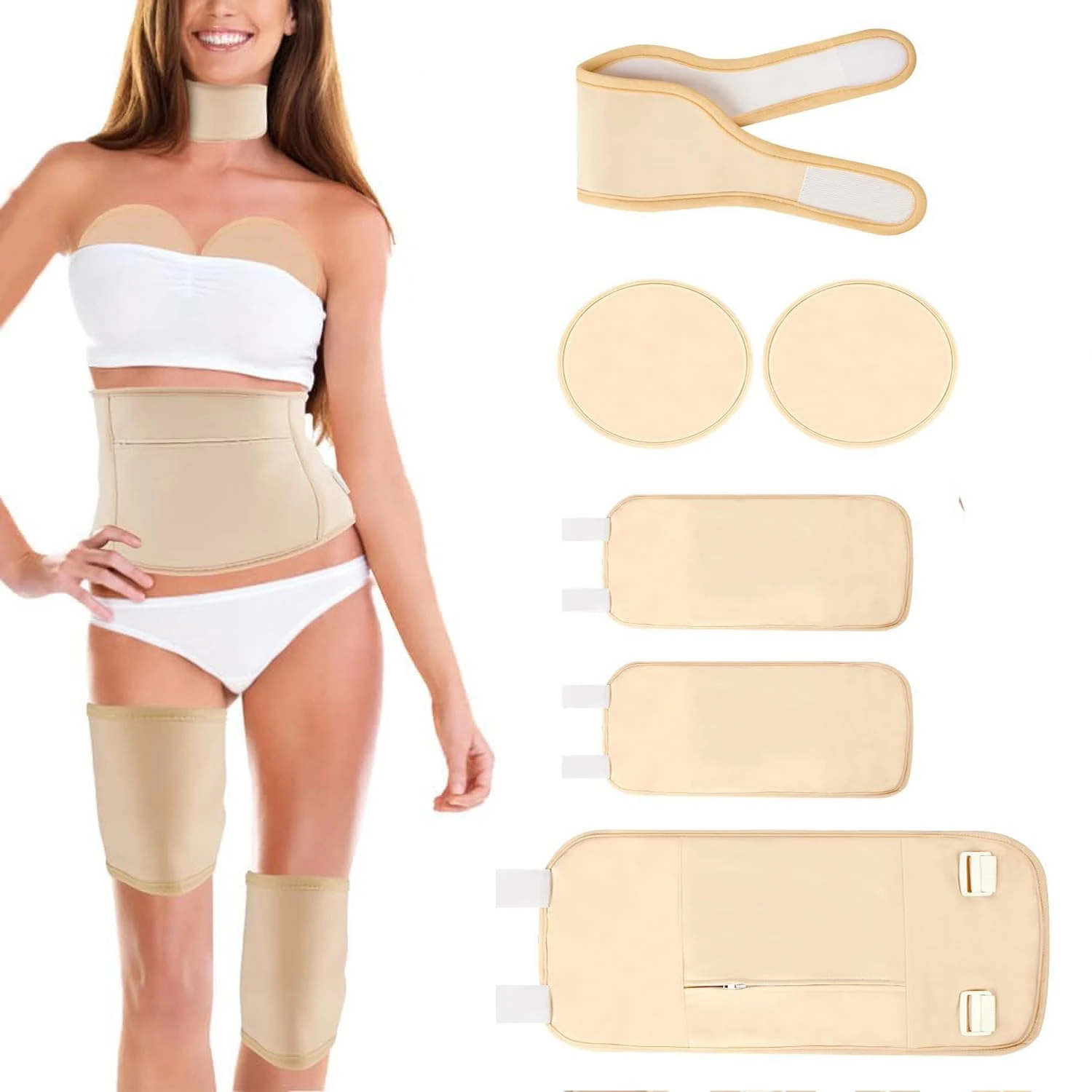 Castor Oil Pack Wrap for Waist Neck Leg Knee, 6PCS Reusable Organic Cotton Castor Oil Wrap Kit, Flannel Castor Oil Compress Pads(Khaki)