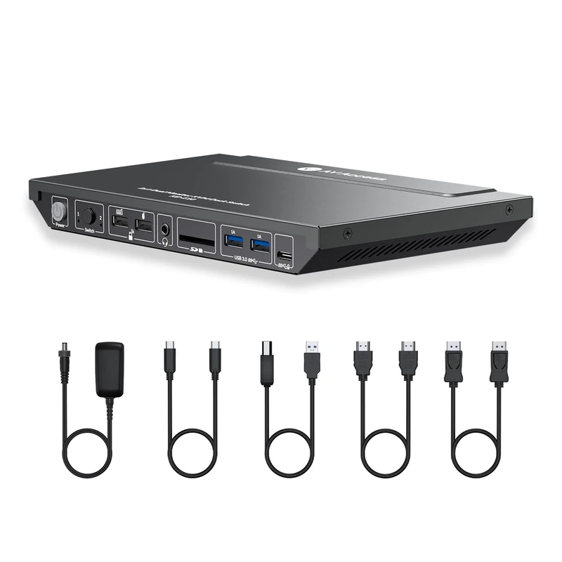 Docking Station (with KVM Switch) for Laptop & Desktop | 100W Charging, 4K@60Hz Dual Monitor HDMI, Fast Switcher for 2 Computers, 1G Ethernet, EDID Support, 3xUSB 3.0, USB-C, SD, 3.5mm AUX Audio