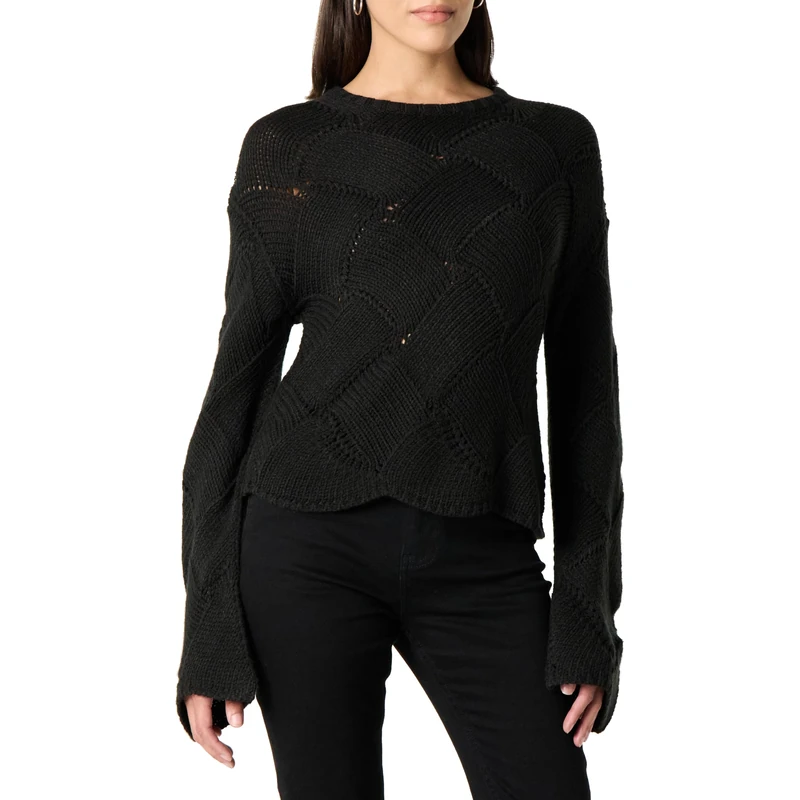 The Drop Katia Basket Weave Cropped Sweater, Black, M