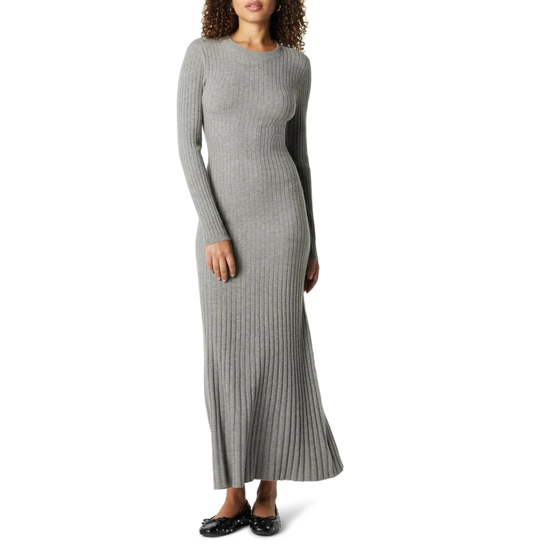 The Drop Ashlyn Ribbed Sweater Maxi Dress, Heather Grey, M