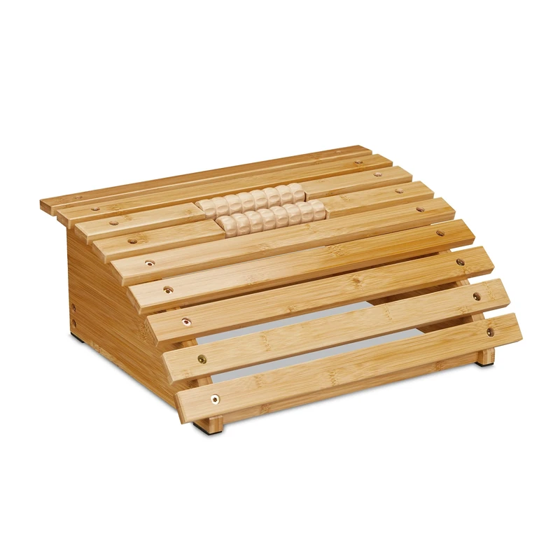 Relaxdays Desk Footrest, with Reflexology Rollers for Massage, Ergonomic Footstool, Relaxation, Bamboo, Wooden, Natural, 16 x 40 x 32 cm