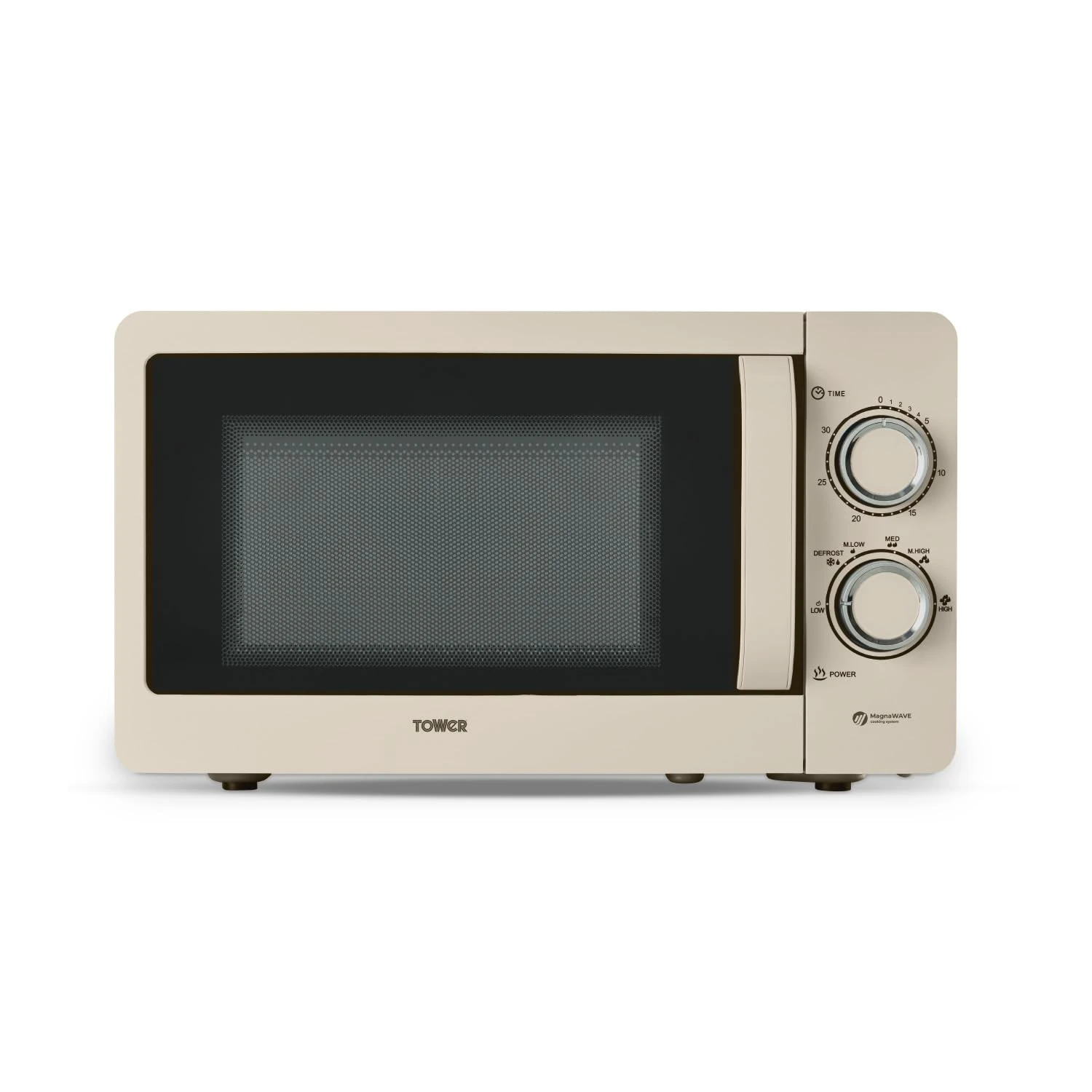 Tower T24042MSH Manual Microwave with Sleek Mirror Door, 800W, 20L, Latte & Chrome
