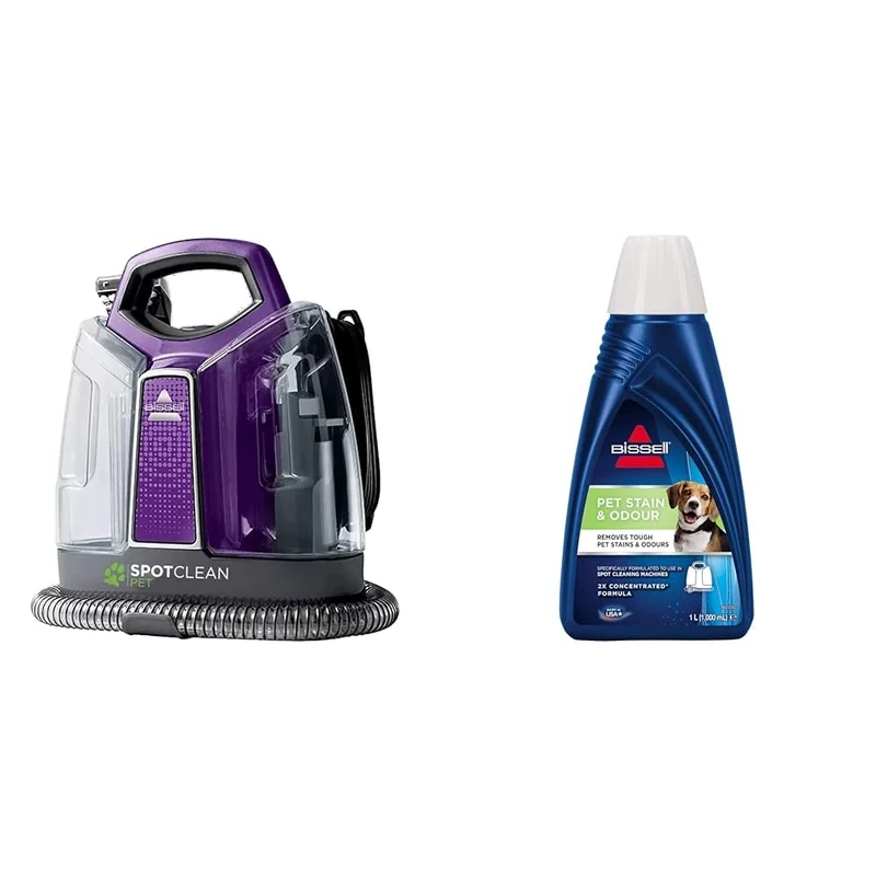 BISSELL SpotClean Pet | Portable Carpet Cleaner | Remove Spots, Spills & Stains with HeatWave Technology | Clean Carpets, Stairs, Upholstery, Car Seats | 36982 & Pet Stain & Odour Formula | 1085N | 1L