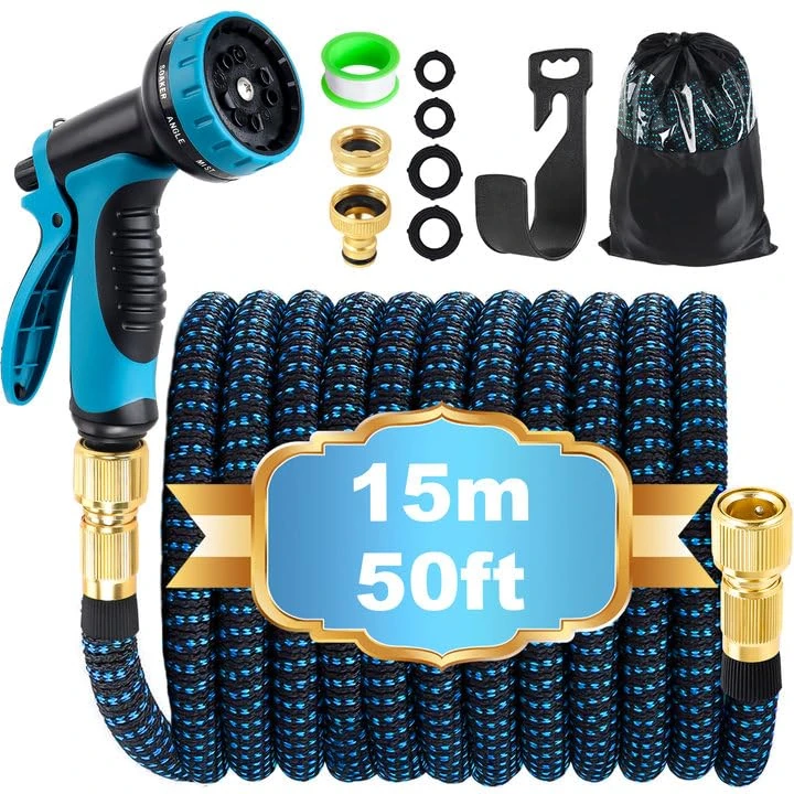 Expandable Garden Hose Pipe 15m 50ft, Hosepipes for Garden Expanding Water Hose with 10 Function Spray Gun, 3/4" 1/2" Connectors, Retractable Flexible Magic Hoses for Gardening Car Washing