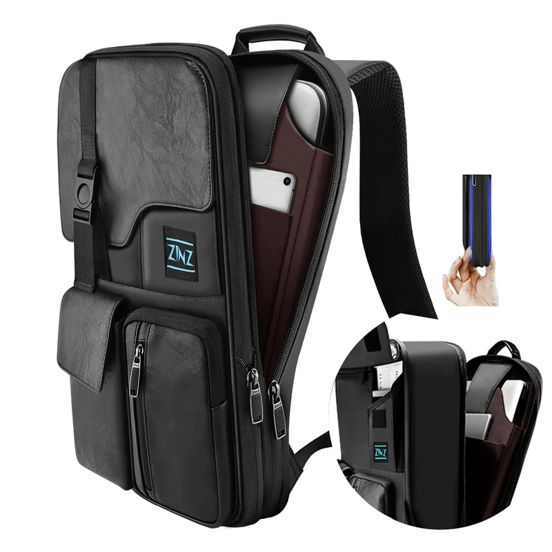 ZINZ Slim & Expandable 15 15.6 16 Inch Laptop Backpack for Business, Waterproof Anti-Theft Travel Backpack Daypack for Men and Women -Black