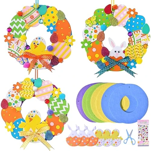 AFYHH Easter Craft Kids - 8Pcs Easter Wreath Kits Hanging Ornaments DIY Party Decorations
