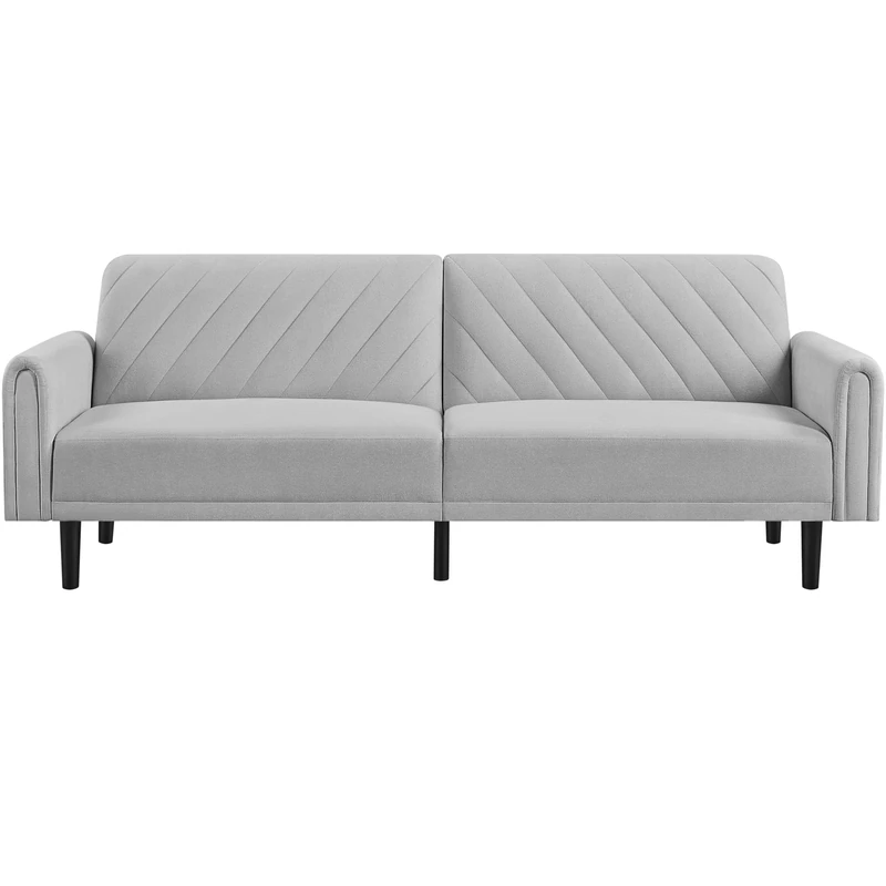 Yaheetech Fabric 3 Seater Convertible Sofa Bed, Compact Futon, Light Grey