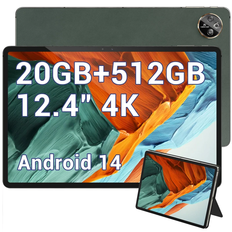 DOOGEE T30 Max Android 14 Touch Tablet, 4K 12.4 Inch Gaming Tablets 20GB + 512GB/2TB TF, 10800mAh/33W, 50MP+20MP, Helio G99 Octa Core, 2560 x 1600, Widevine L1, TUV/4G LTE/5G WiFi. /OTG/GPS