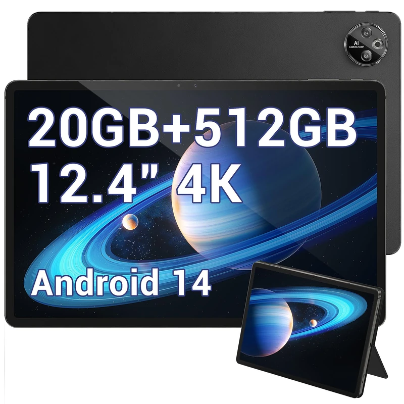 DOOGEE T30 Max Android 14 Touch Tablet, 4K 12.4 Inch Gaming Tablets 20GB + 512GB/2TB TF, 10800mAh/33W, 50MP+20MP, Helio G99 Octa Core, 2560 x 1600, Widevine L1, TUV/4G LTE/5G WiFi. /OTG/GPS