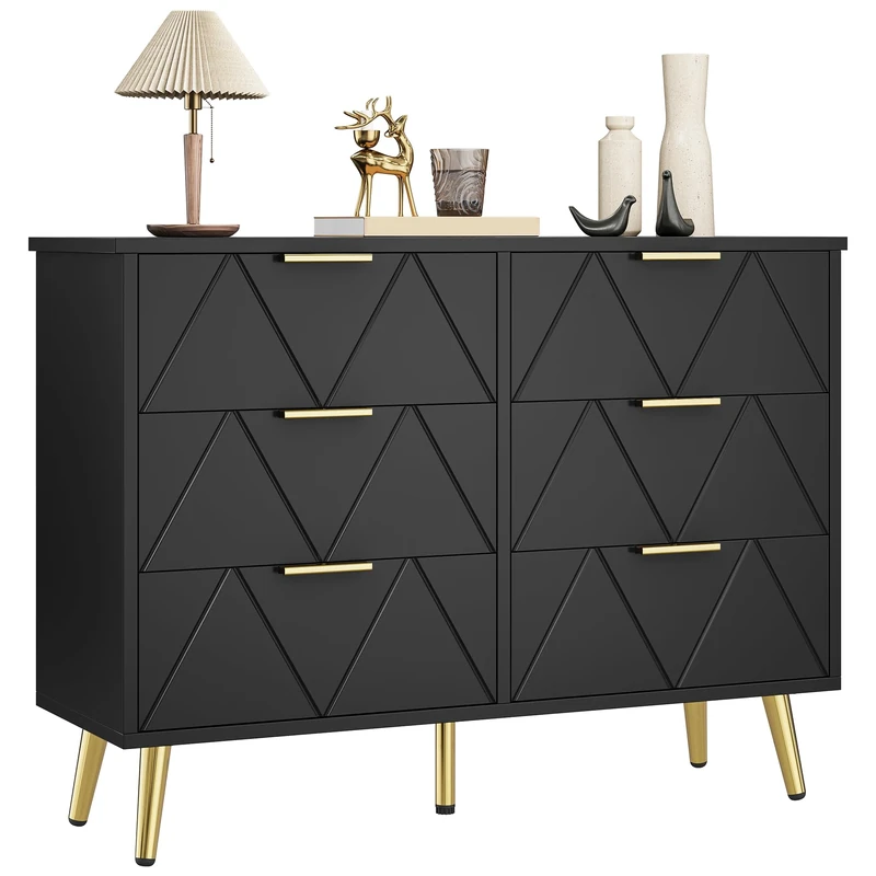 YITAHOME Chest of Drawers Bedroom, Contemporary 6 Drawer, Bedroom Furniture, Wide Chest of Drawers Wood, Bedroom Storage Unit, Sliding Drawers, 100 * 34 * 75cm (Black)