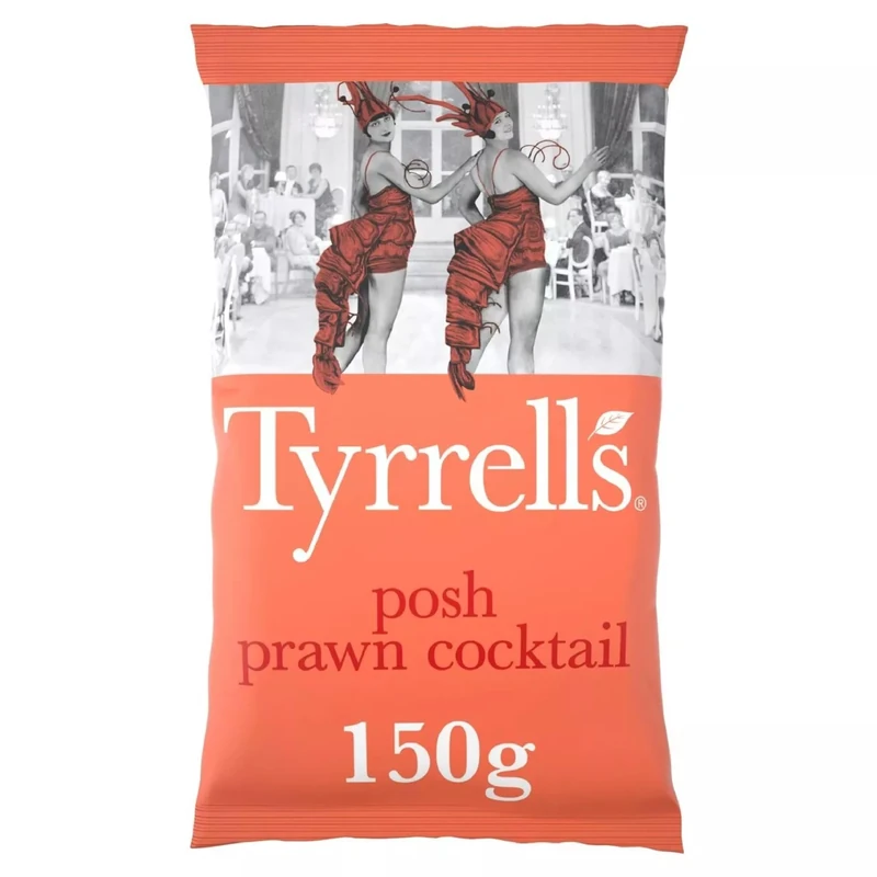 Tyrrells Crisps POSH PRAWN COCKTAIL 150g Sharing Bag - Hand-cooked & spun for an exquisite fresh taste. No artificial ingredients (No artificial flavour, colours or MSG)