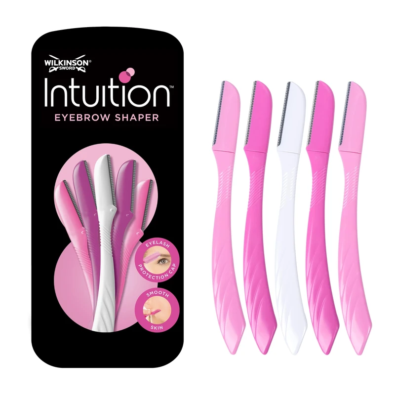 WILKINSON SWORD - Intuition Eyebrow Shaper for Women | Facial Hair Remover and Trimmer | Exfoliating Dermaplaning Tool | Pack of 5 Disposable Razors