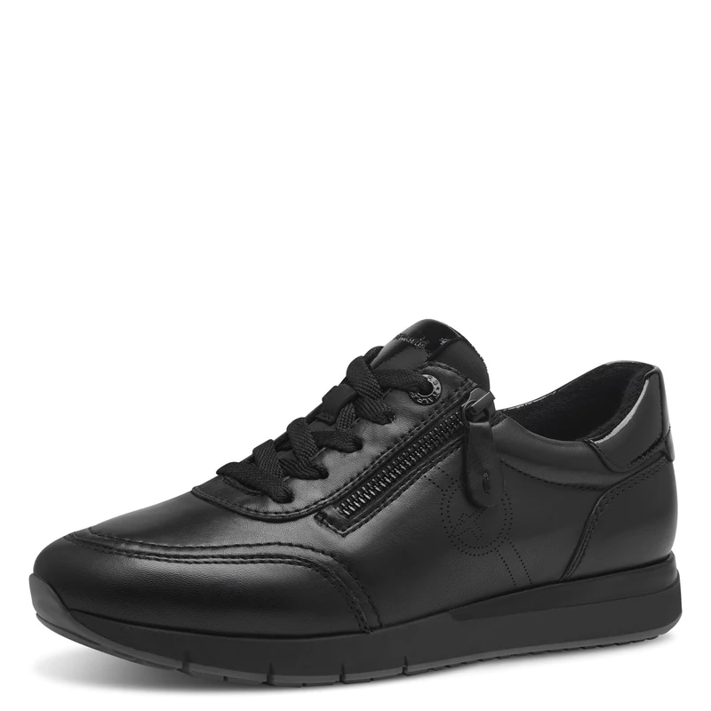 Tamaris Comfort Women’s Flat Sneakers Lace-Up with Zip, Black Uni, 4 UK