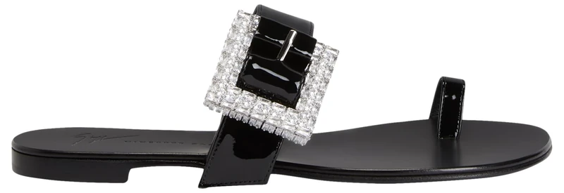 Giuseppe Zanotti Miss Buckle Flats - Black Leather, Heel, Italy