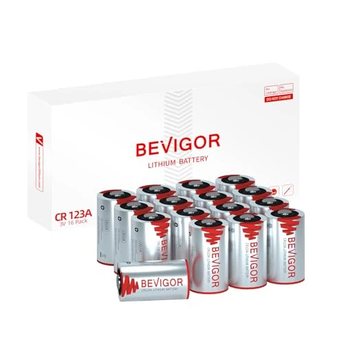 BEVIGOR CR123A 3V Lithium Batteries 16 Pack 1500mAh Photo Lithium Battery, 3 Volt, Long-Lasting for Flashlight and Security Device,10 Years Shelf Life, Non-Rechargeable