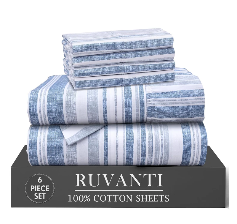 Ruvanti 100% Cotton Percale Sheets King Size, Naval Blue