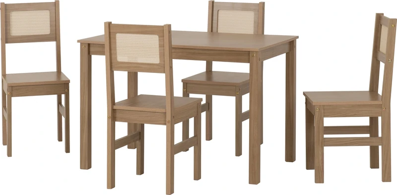 Seconique Santana 1+4 Dining Set in Light Oak/Rattan Effect