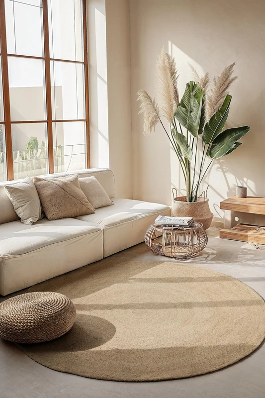 Hanse Home Jute Rug Rangpur Round - Natural Living Room Rug - Hand Woven & Environmentally Friendly - Boho Natural Fibre Jute Rug for Living Room, Bedroom, Dining Room, Hallway, Kitchen - Natural