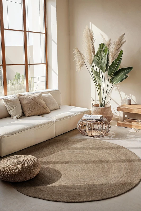 Hanse Home Jute Rug Rangpur Round - Natural Living Room Rug - Hand Woven & Environmentally Friendly - Boho Natural Fibre Jute Rug for Living Room, Bedroom, Dining Room, Hallway, Kitchen - Natural