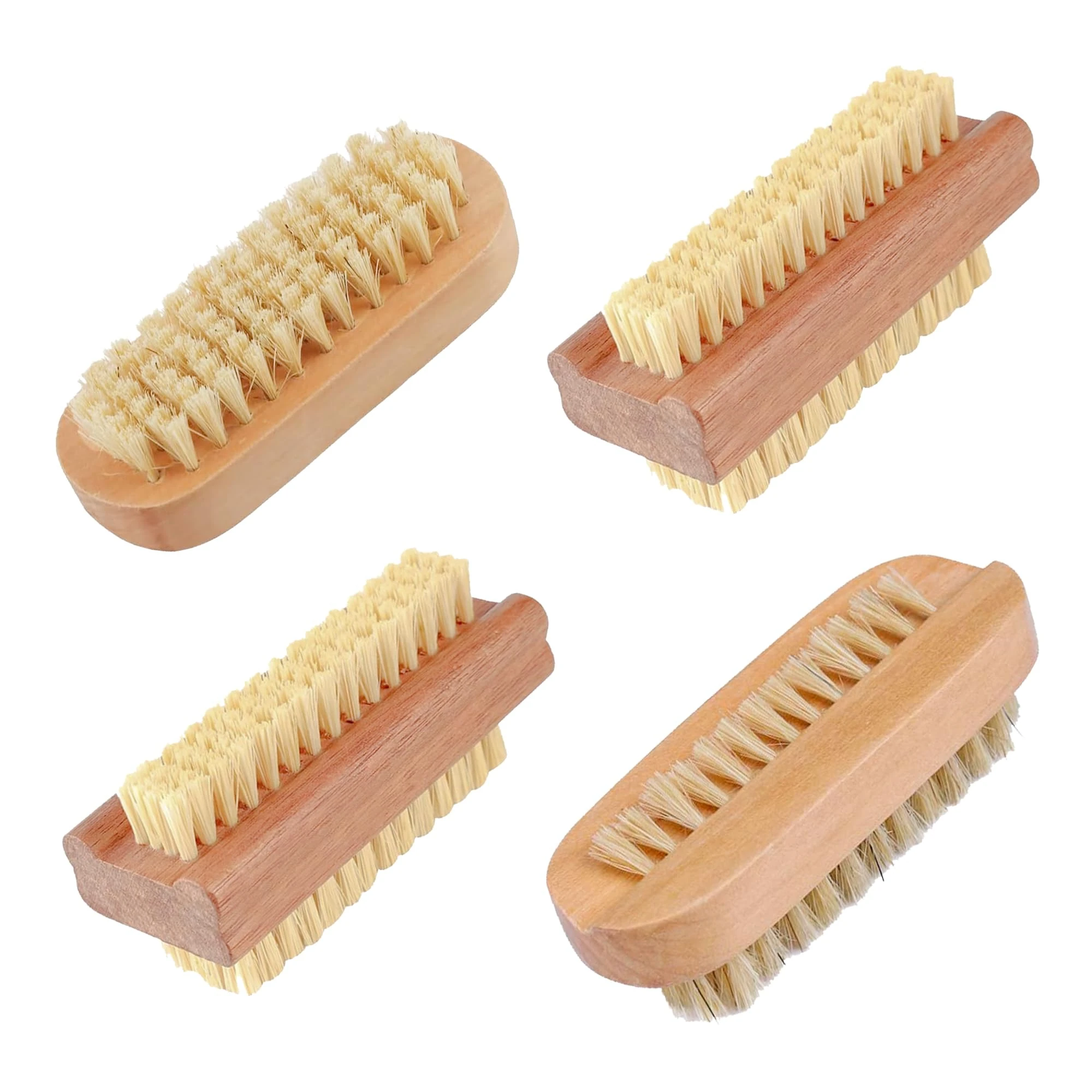 4 Pcs Double Sided Wooden Nail Brushes - 2 Kinds, Easy to Use - Clean Hands, Feet & Nails